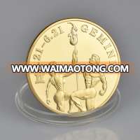 40mm 999 Gold Plated Constellation Gemini Challenge Coin