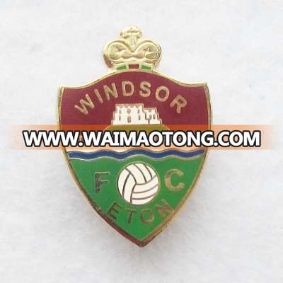 Custom design hard enamel football metal badges gold plated 1" EXW Price No MOQ